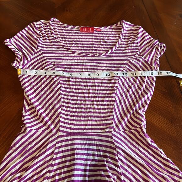 Elle Purple & White Knit Peplum Top Blouse Woman Size XS Striped Y2K Vibe - Picture 6 of 10